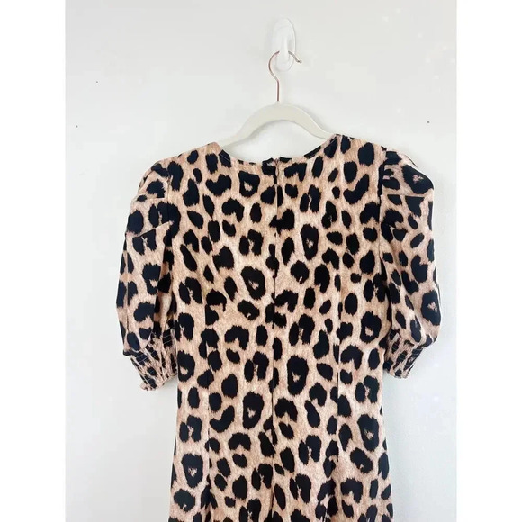 Minueto Cheetah Print Midi Dress Puff Sleeves Wrap Style Size M - Picture 4 of 10